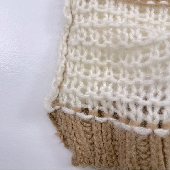 Free People Ivory Striped Monaco Sweater Small Pullover Crochet Knit Wool Blend - Picture 8 of 9